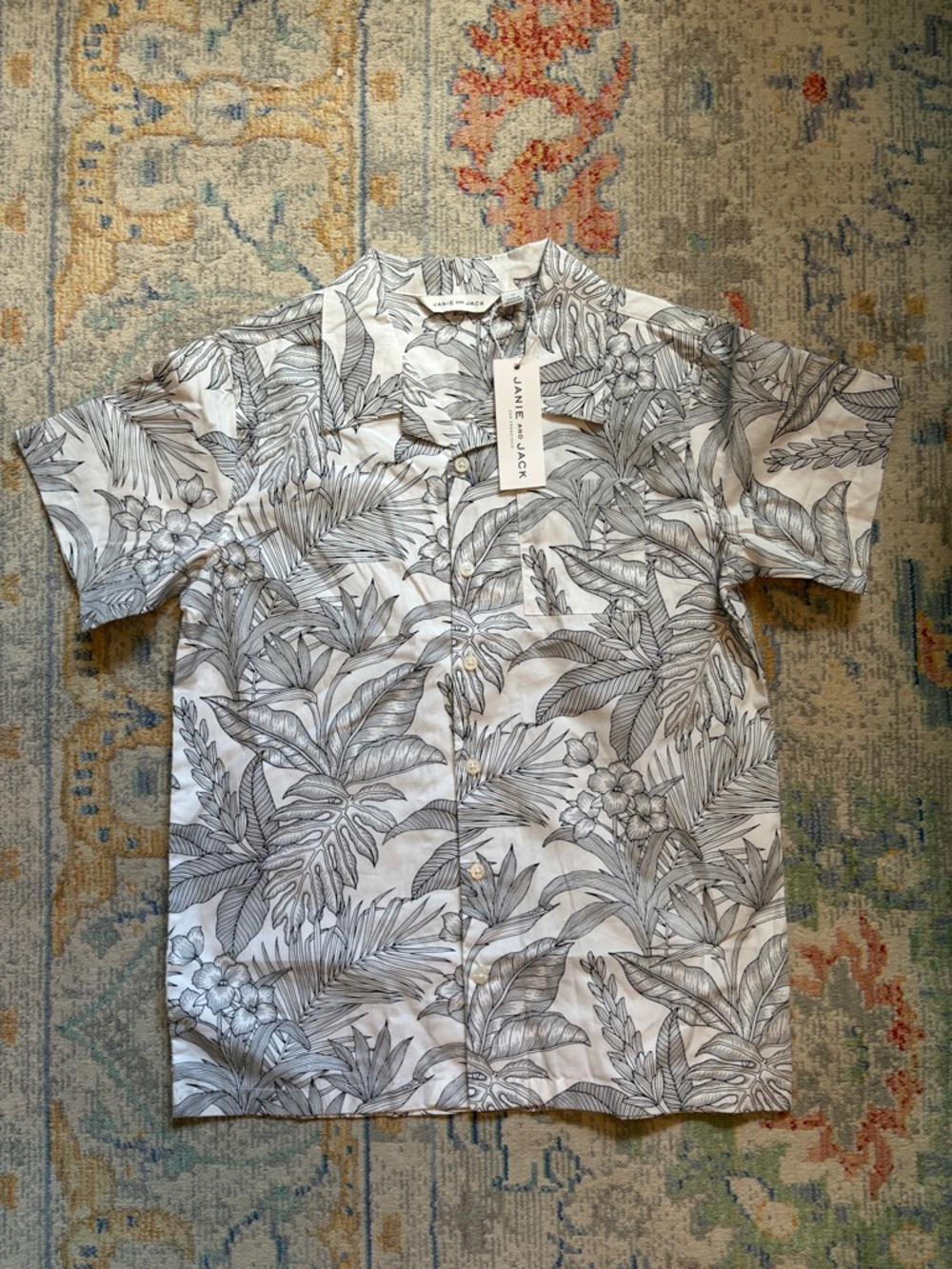 Janie and Jack White Shirt with Gray Botanical Print